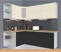 Кухня Интерлиния Мила Матте 1.5x2.2 А левая слоновая кость/пепел/травертин серый картинка