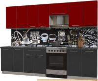 Кухня Интерлиния Мила Пластик 2.9 А (антрацит гл/красный гл/кастилло темный) картинка