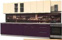 Кухня Интерлиния Мила Пластик 3.2 Б (слива глянец/ваниль глянец/травертин) картинка