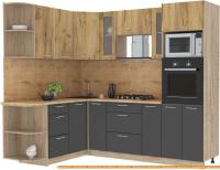 Кухня Интерлиния Мила 1.68x2.4 левая (дуб золотой-антрацит-дуб бунратти) картинка