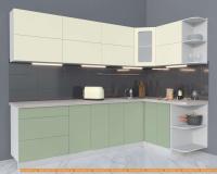 Кухня Интерлиния Мила Матте 1.5x2.7 А правая (слоновая кость/мята/травертин сер.) картинка