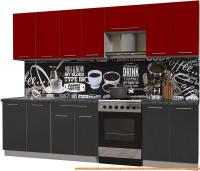 Кухня Интерлиния Мила Пластик 2.8 А (антрацит гл/красный гл/кастилло темный) картинка