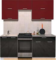 Кухня Интерлиния Мила Gloss 50-19 (бордовый/черный глянец) картинка
