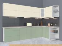 Кухня Интерлиния Мила Матте 1.5x3.0 А правая (слоновая кость/мята/травертин сер.) картинка