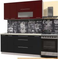 Кухня Интерлиния Мила Пластик 1.7 В (черный глянец/бордо глянец/опал светлый) картинка