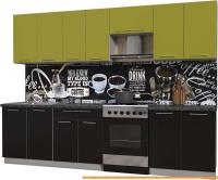 Кухня Интерлиния Мила Пластик 2.9 А (черный гл/оливковый гл/кастилло темный) картинка