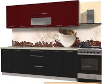 Кухня Интерлиния Мила Пластик 2.3 В (черный глянец/бордо глянец/опал светлый) картинка