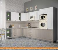 Кухня Интерлиния Мила Деко 1.88x3.4 правая (белый-луна-травертин серый) картинка