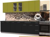 Кухня Интерлиния Мила Пластик 2.7 Б (черный гл/оливковый гл/кастилло темный) картинка