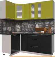 Кухня Интерлиния Мила Пластик 1.2x1.9 (черный гл/оливковый гл/кастилло темный) картинка