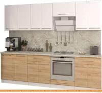 Кухня Кастанье Марта 2.6 (белый глянец/дуб крафт золотой матовый) картинка