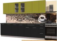 Кухня Интерлиния Мила Пластик 2.8 Б (черный гл/оливковый гл/кастилло темный) картинка