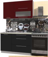 Кухня Интерлиния Мила Пластик 2.1 В (черный глянец/бордо глянец/опал светлый) картинка