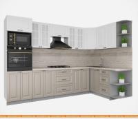 Кухня Интерлиния Мила Деко 1.68x3.0 правая (белый-луна-травертин серый) картинка