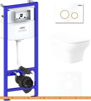 Унитаз Lavinia Boho Relfix Bristol Rimless 6 в 1 75110217 (белый/золотистый пластик) картинка