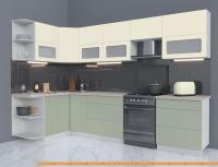 Кухня Интерлиния Мила Матте 1.5x3.1 Б левая (слоновая кость/мята/травертин сер.) картинка