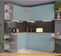 Кухня Интерлиния Мила Матте 1.5x1.9 А левая (океан/океан/травертин серый) картинка