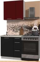 Кухня Интерлиния Мила Пластик 0.8 А (черный глянец/бордо глянец/опал светлый) картинка