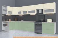 Кухня Интерлиния Мила Матте 1.5x4.0 Б левая (слоновая кость/мята/травертин сер.) картинка