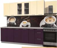 Кухня Интерлиния Мила Пластик 2.3 Б (слива глянец/ваниль глянец/травертин) картинка
