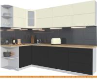 Кухня Интерлиния Мила Матте 1.5x2.7 А левая (слон кость-пепел-травертин серый) картинка