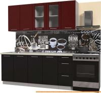 Кухня Интерлиния Мила Пластик 2.0 Б (черный глянец/бордо глянец/опал светлый) картинка