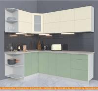 Кухня Интерлиния Мила Матте 1.5x2.3 А левая (слоновая кость/мята/травертин серый) картинка