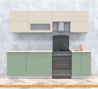 Кухня Интерлиния Интерлиния Мила Матте 2.6 Б слоновая кость/мята/травертин серый картинка