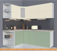 Кухня Интерлиния Мила Матте 1.5x2.1 А левая (слоновая кость/мята/травертин серый) картинка