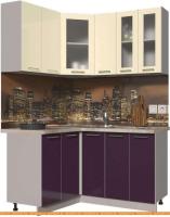 Кухня Интерлиния Мила Пластик 1.2x1.5 (слива глянец/ваниль глянец/травертин) картинка