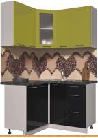 Кухня Интерлиния Мила Пластик 1.2x1.3 (черный гл/оливковый гл/кастилло темный) картинка