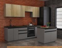 Кухня ЗОВ Атами прямая с островом 2.4+0.9 м (дуб эвок верт/оникс серый) картинка