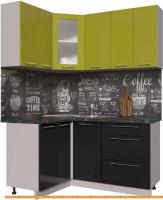 Кухня Интерлиния Мила Пластик 1.2x1.6 (черный гл/оливковый гл/кастилло темный) картинка
