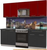 Кухня Интерлиния Мила Пластик 2.2 А (антрацит гл/красный гл/кастилло темный) картинка