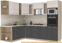 Кухня Интерлиния Мила 1.88x2.6 левая (вудлайн кремовый-антрацит-бискайская сосна) картинка