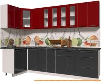 Кухня Интерлиния Мила Пластик 1.2x2.8 (антрацит гл/красный гл/кастилло темный) картинка