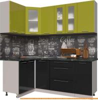 Кухня Интерлиния Мила Пластик 1.2x2.0 (черный гл./оливковый гл./кастилло темный) картинка