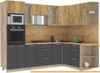 Кухня Интерлиния Мила 1.68x2.6 правая (дуб золотой-антрацит-дуб бунратти) картинка