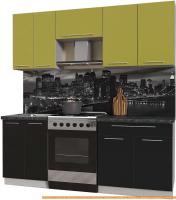 Кухня Интерлиния Мила Пластик 2.0 А (черный гл/оливковый гл/кастилло темный) картинка