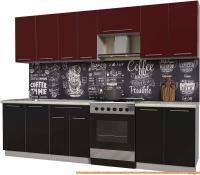 Кухня Интерлиния Мила Пластик 2.7 А (черный глянец/бордо глянец/опал светлый) картинка