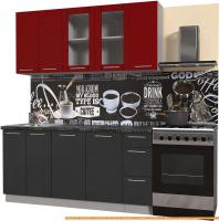 Кухня Интерлиния Мила Пластик 1.7 Б (антрацит гл/красный гл/кастилло темный) картинка