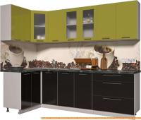 Кухня Интерлиния Мила Пластик 1.2x2.6 (черный гл/оливковый гл/кастилло темный) картинка
