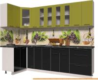 Кухня Интерлиния Мила Пластик 1.2x2.7 (черный гл/оливковый гл/кастилло темный) картинка