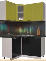 Кухня Интерлиния Мила Пластик 1.2x1.4 (черный гл/оливковый гл/кастилло темный) картинка