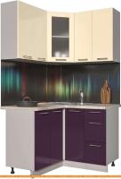 Кухня Интерлиния Мила Пластик 1.2x1.2 (слива глянец/ваниль глянец/травертин) картинка