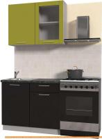 Кухня Интерлиния Мила Пластик 1.0 Б (черный гл/оливковый гл/кастилло темный) картинка