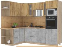 Кухня Интерлиния Мила 1.68x2.4 левая (дуб золотой-бетон-дуб бунратти) картинка