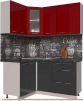 Кухня Интерлиния Мила Пластик 1.2x1.6 (антрацит гл/красный гл/кастилло темный) картинка