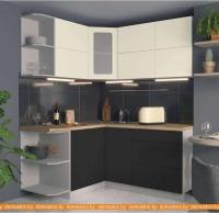 Кухня Интерлиния Мила Матте 1.5x1.7 А левая слоновая кость/пепел/травертин серый картинка