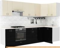 Кухня S-Company Клео глосc 1.2x2.9 правая (черный глянец/ваниль глянец) картинка